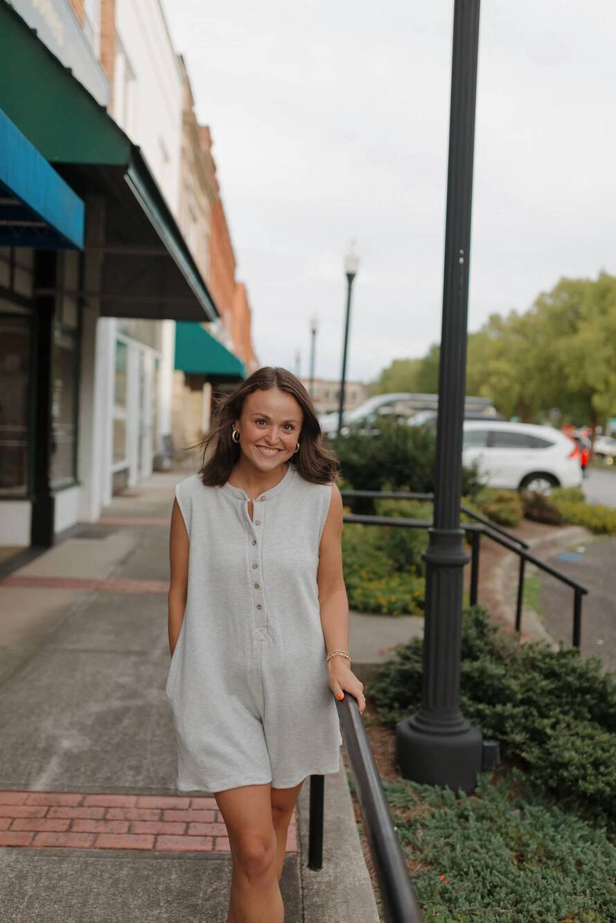 NEW ENTRO get it going sleeveless terry romper in grey